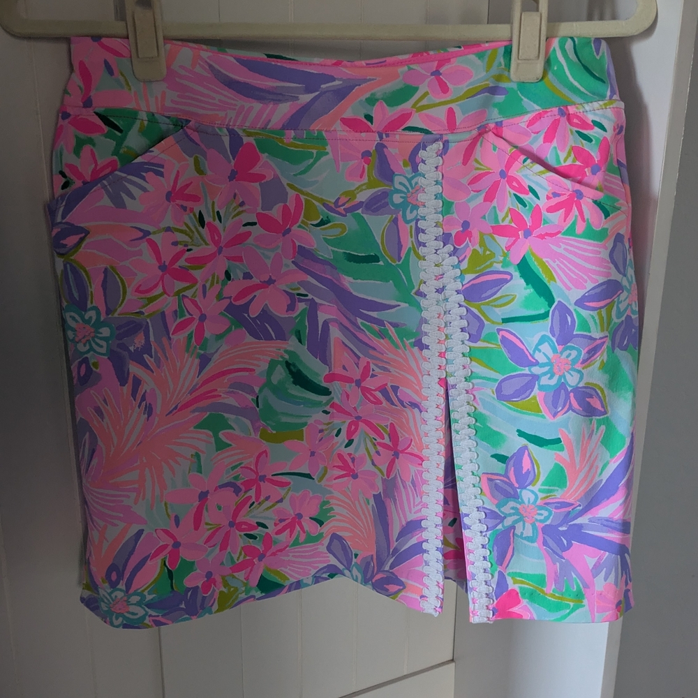 Floral Tropical Skirt with Lace Trim